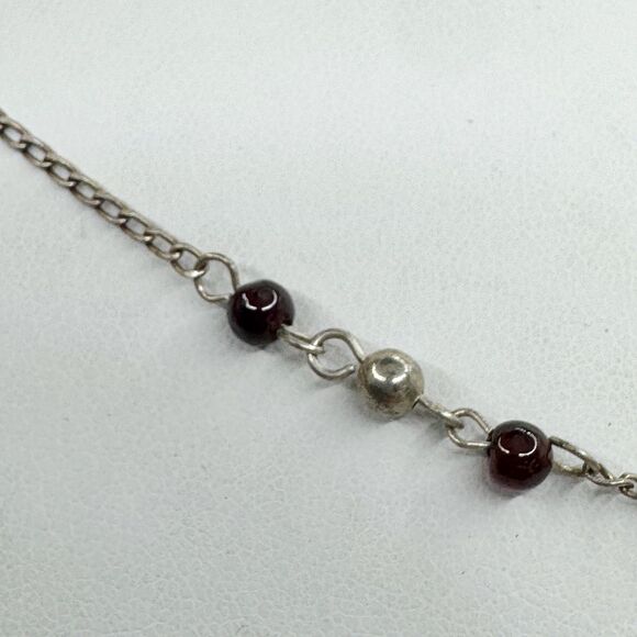 Sterling Silver And Garnet Beaded Y Drop Dainty Necklace Minimalist Classic Y2K - Picture 7 of 10